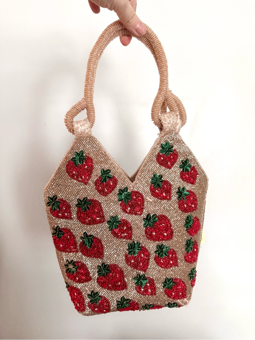 T.J.Maxx Beaded Strawberry Tote in Champagne and Red - Picture 1 of 3